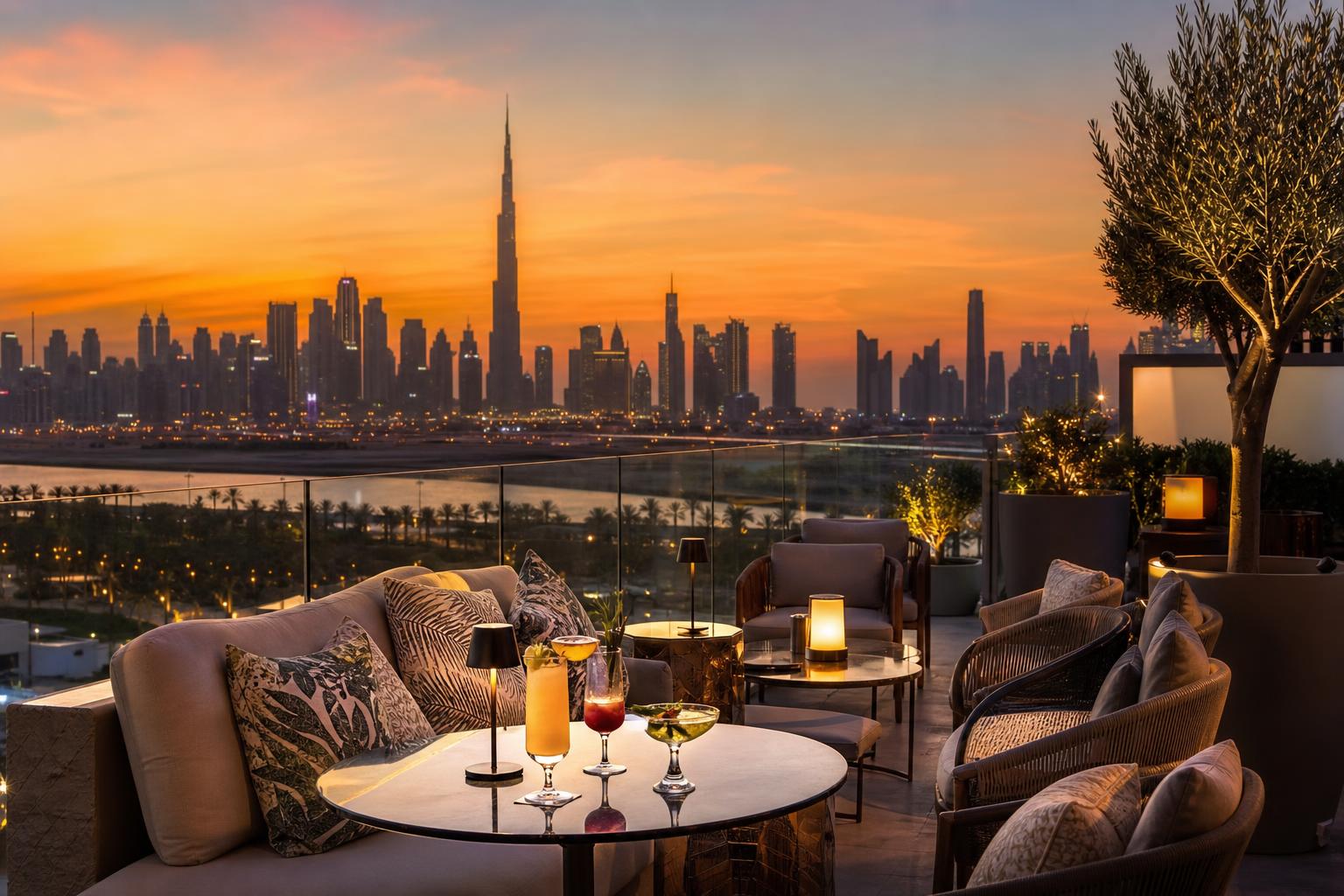 Best sunset bars in Dubai with rooftop skyline views at golden hour
