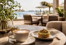 Abu Dhabi Cafes: 10 Pretty Spots To Try Beautiful Abu Dhabi cafe table with coffee and dessert