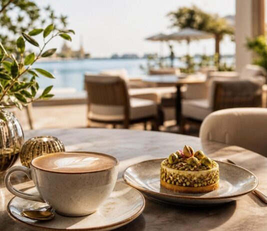 Abu Dhabi Cafes: 10 Pretty Spots To Try Beautiful Abu Dhabi cafe table with coffee and dessert