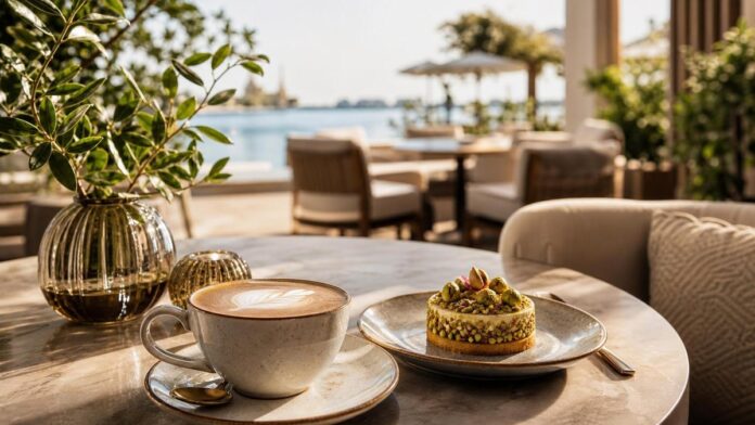 Abu Dhabi Cafes: 10 Pretty Spots To Try Beautiful Abu Dhabi cafe table with coffee and dessert