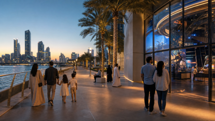 Abu Dhabi weekend leisure scene with waterfront attractions and family-friendly city activities