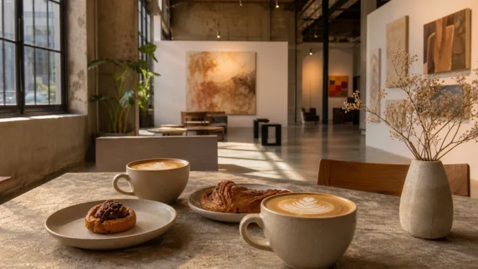 Alserkal Avenue cafes Dubai stops featured image Alserkal Avenue cafe table with coffee pastries and arts district atmosphere in Dubai