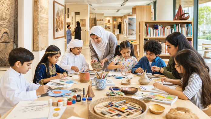 Children creating art and learning at a Dubai cultural summer camp