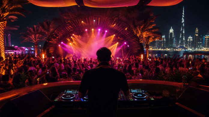 DJ performing at a premium Dubai beach club at night