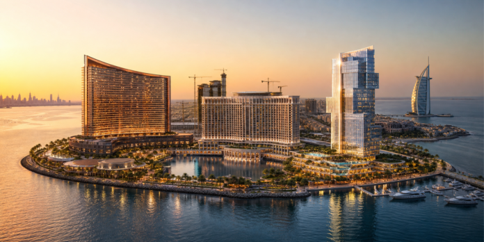Dubai waterfront luxury resort development planned for The Island with hotel towers and skyline views