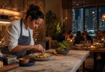 Gabriela Chamorro: Dubai Chef Of The Year Female chef plating a Nicaraguan-inspired dish in a Dubai restaurant