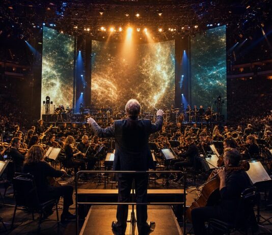 Hans Zimmer Abu Dhabi: The Next Level Returns Composer conducting a cinematic orchestra inside an Abu Dhabi arena