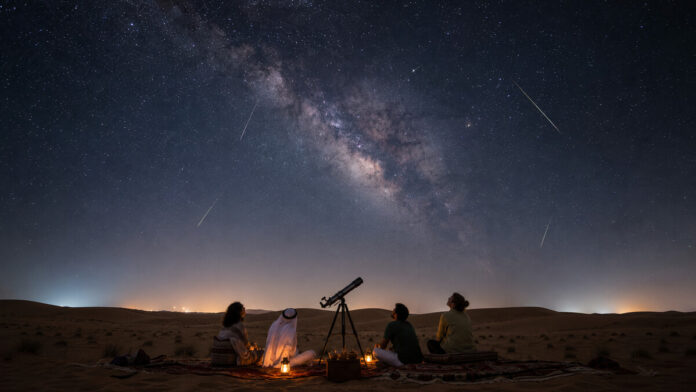 Stargazers watching Perseid meteors above the UAE desert