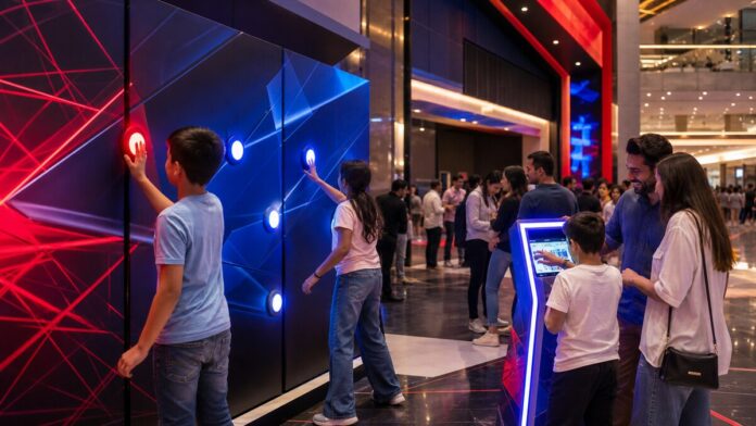 Spider-Man Brand New Day UAE Campaign Begins Families enjoying a red-and-blue superhero film activation at a UAE mall
