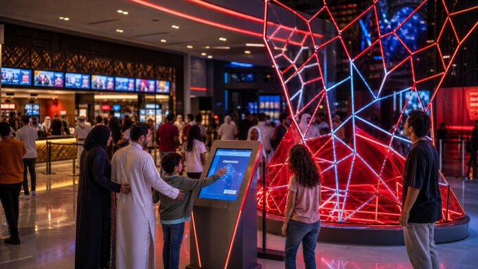 Spider-Man UAE Campaign Adds Cinema Perks Families enjoying a red and blue superhero-themed UAE cinema activation